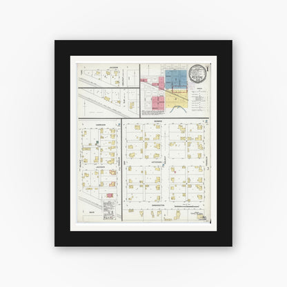 Old map wall art mockup — black gallery frame with white mat — Sanborn Fire Insurance Map from Mentone, Kosciusko County, Indiana (1901) - Complete Map Set