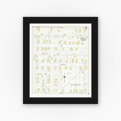 Old map wall art mockup — black gallery frame with white mat — Sanborn Fire Insurance Map from Sparta, Monroe County, Wisconsin (1911), Sheet #0008