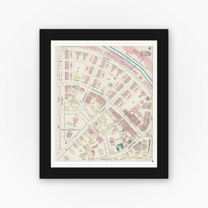 Old map wall art mockup — black gallery frame with white mat — Sanborn Fire Insurance Map from Chicopee, Hampden County, Massachusetts (1885), Sheet #0004