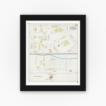 Old map wall art mockup — black gallery frame with white mat — Sanborn Fire Insurance Map from Escanaba, Delta County, Michigan (1893), Sheet #0008