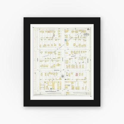 Old map wall art mockup — black gallery frame with white mat — Sanborn Fire Insurance Map from Kankakee, Kankakee County, Illinois (1901), Sheet #0008