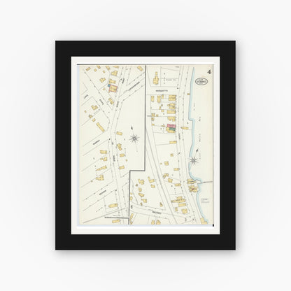 Old map wall art mockup — black gallery frame with white mat — Sanborn Fire Insurance Map from Saint Ignace, Mackinac County, Michigan (1901), Sheet #0004