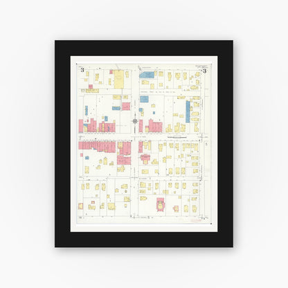 Old map wall art mockup — black gallery frame with white mat — Sanborn Fire Insurance Map from Zeeland, Ottawa County, Michigan (1934), Sheet #0003