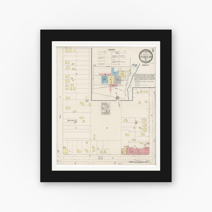 Old map wall art mockup — black gallery frame with white mat — Sanborn Fire Insurance Map from Monterey Park, Los Angeles County, California (1920), Sheet #0001