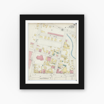 Old map wall art mockup — black gallery frame with white mat — Sanborn Fire Insurance Map from Clinton, Worcester County, Massachusetts (1894), Sheet #0006