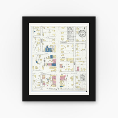 Old map wall art mockup — black gallery frame with white mat — Sanborn Fire Insurance Map from Almont, Lapeer County, Michigan (1921) - Complete Map Set