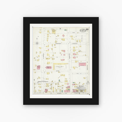 Old map wall art mockup — black gallery frame with white mat — Sanborn Fire Insurance Map from Springfield, Greene County, Missouri (1896), Sheet #0010