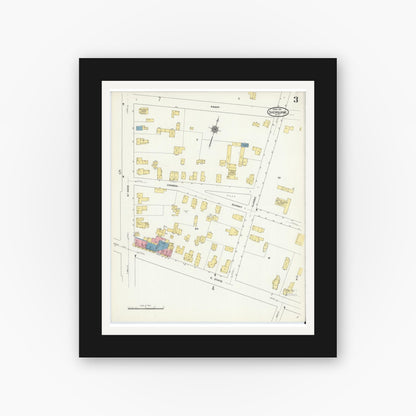 Old map wall art mockup — black gallery frame with white mat — Sanborn Fire Insurance Map from Sherburne, Chenango County, New York (1911), Sheet #0003