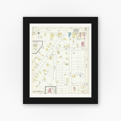 Old map wall art mockup — black gallery frame with white mat — Sanborn Fire Insurance Map from Fox Lake, Dodge County, Wisconsin (1913), Sheet #0002