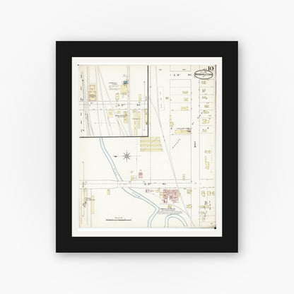 Old map wall art mockup — black gallery frame with white mat — Sanborn Fire Insurance Map from Marshalltown, Marshall County, Iowa (1888), Sheet #0010
