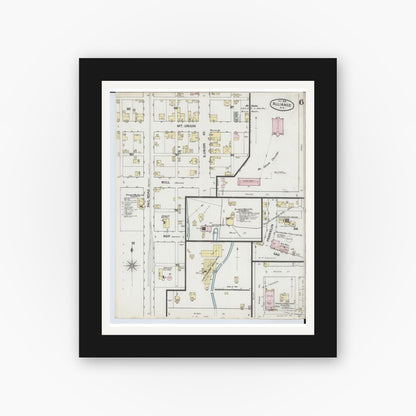 Old map wall art mockup — black gallery frame with white mat — Sanborn Fire Insurance Map from Alliance, Stark County, Ohio (1888), Sheet #0006