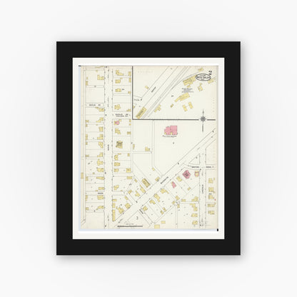 Old map wall art mockup — black gallery frame with white mat — Sanborn Fire Insurance Map from West Salem, Wayne County, Ohio (1915), Sheet #0002