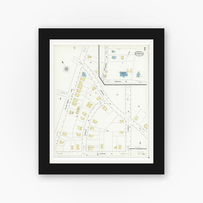 Old map wall art mockup — black gallery frame with white mat — Sanborn Fire Insurance Map from Glenside, Montgomery County, Pennsylvania (1909), Sheet #0007