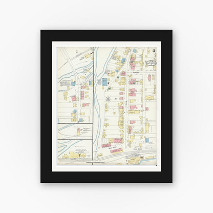 Old map wall art mockup — black gallery frame with white mat — Sanborn Fire Insurance Map from Slatington, Lehigh County, Pennsylvania (1896), Sheet #0003