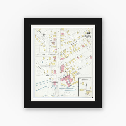 Old map wall art mockup — black gallery frame with white mat — Sanborn Fire Insurance Map from Ann Arbor, Washtenaw County, Michigan (1908), Sheet #0025