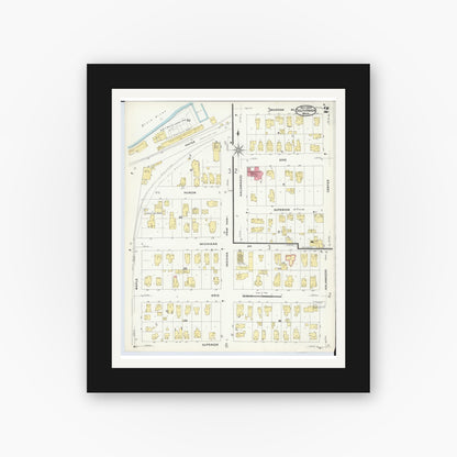 Old map wall art mockup — black gallery frame with white mat — Sanborn Fire Insurance Map from South Haven, Van Buren County, Michigan (1908), Sheet #0002