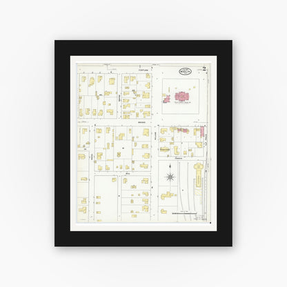 Old map wall art mockup — black gallery frame with white mat — Sanborn Fire Insurance Map from Marlin, Falls County, Texas (1909), Sheet #0002