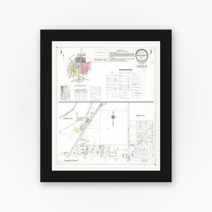 Old map wall art mockup — black gallery frame with white mat — Sanborn Fire Insurance Map from New Paris, Preble County, Ohio (1951), Sheet #0001