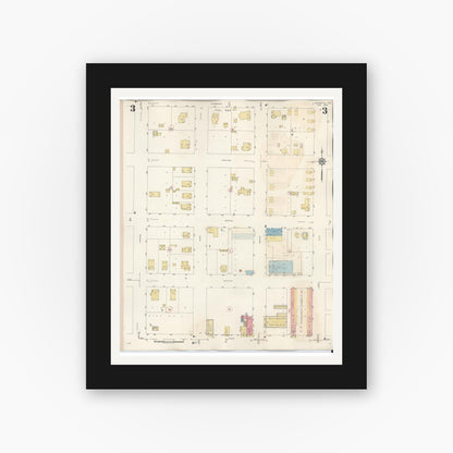 Old map wall art mockup — black gallery frame with white mat — Sanborn Fire Insurance Map from Henrietta, Clay County, Texas (1944), Sheet #0003