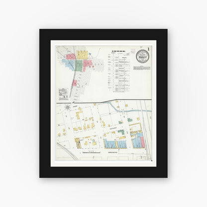 Old map wall art mockup — black gallery frame with white mat — Sanborn Fire Insurance Map from Navasota, Grimes County, Texas (1906), Sheet #0001