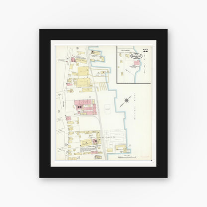 Old map wall art mockup — black gallery frame with white mat — Sanborn Fire Insurance Map from Newburyport, Essex County, Massachusetts (1914), Sheet #0022