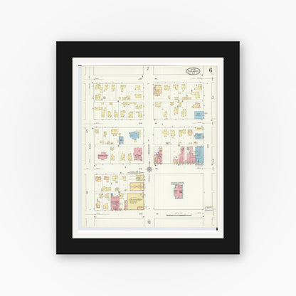 Old map wall art mockup — black gallery frame with white mat — Sanborn Fire Insurance Map from Baraboo, Sauk County, Wisconsin (1913), Sheet #0006