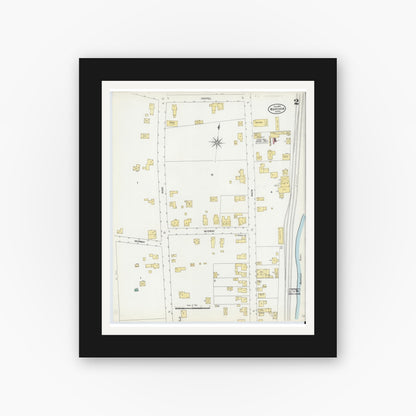 Old map wall art mockup — black gallery frame with white mat — Sanborn Fire Insurance Map from Wareham, Plymouth County, Massachusetts (1906), Sheet #0002