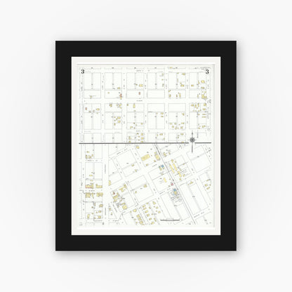 Old map wall art mockup — black gallery frame with white mat — Sanborn Fire Insurance Map from La Porte, Harris County, Texas (1939), Sheet #0003