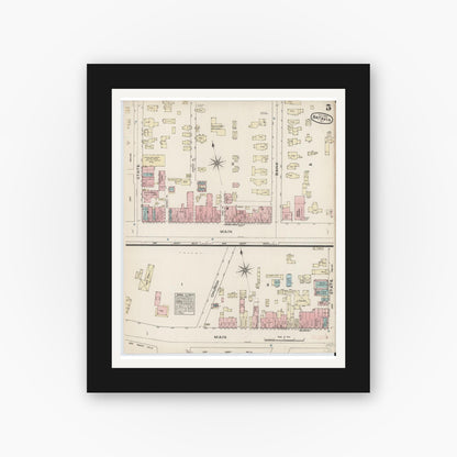 Old map wall art mockup — black gallery frame with white mat — Sanborn Fire Insurance Map from Batavia, Genesee County, New York (1884), Sheet #0005