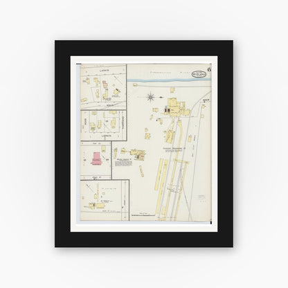 Old map wall art mockup — black gallery frame with white mat — Sanborn Fire Insurance Map from Midland, Midland County, Michigan (1893), Sheet #0006