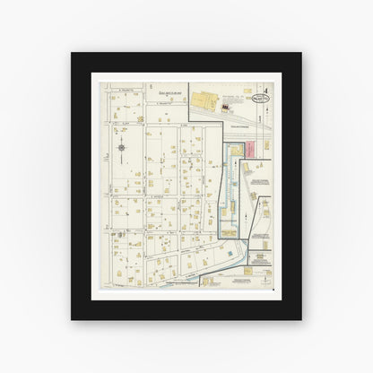 Old map wall art mockup — black gallery frame with white mat — Sanborn Fire Insurance Map from Palmetto, Manatee County, Florida (1917), Sheet #0004