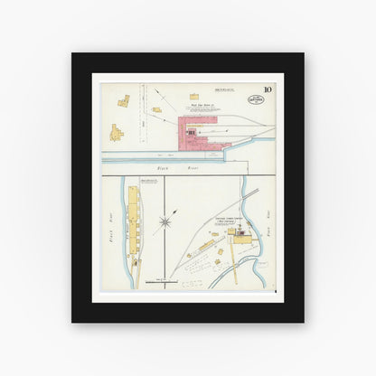 Old map wall art mockup — black gallery frame with white mat — Sanborn Fire Insurance Map from Carthage, Jefferson County, New York (1902), Sheet #0010