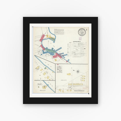 Old map wall art mockup — black gallery frame with white mat — Sanborn Fire Insurance Map from Saint Ignace, Mackinac County, Michigan (1907), Sheet #0001