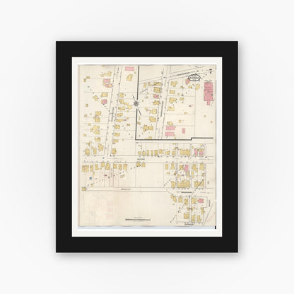 Old map wall art mockup — black gallery frame with white mat — Sanborn Fire Insurance Map from Aurora, Dearborn County, Indiana (1935), Sheet #0007