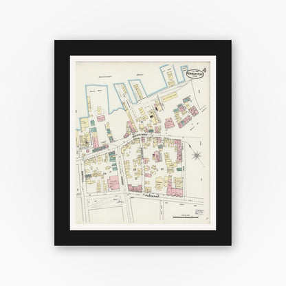 Old map wall art mockup — black gallery frame with white mat — Sanborn Fire Insurance Map from Newburyport, Essex County, Massachusetts (1888), Sheet #0004
