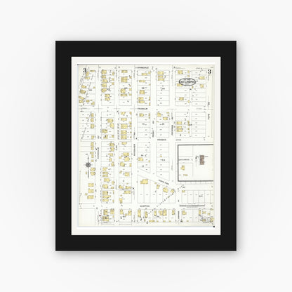 Old map wall art mockup — black gallery frame with white mat — Sanborn Fire Insurance Map from East Liverpool, Columbiana County, Ohio (1923), Sheet #0003