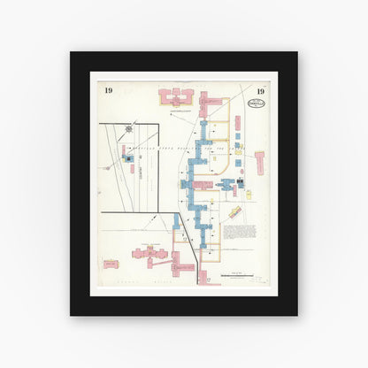 Old map wall art mockup — black gallery frame with white mat — Sanborn Fire Insurance Map from Danville, Montour County, Pennsylvania (1923), Sheet #0019