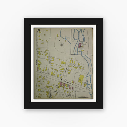 Old map wall art mockup — black gallery frame with white mat — Sanborn Fire Insurance Map from Akron, Summit County, Ohio (1892), Sheet #0005