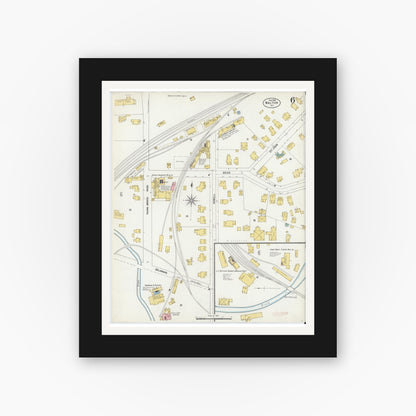 Old map wall art mockup — black gallery frame with white mat — Sanborn Fire Insurance Map from Walton, Delaware County, New York (1903), Sheet #0006