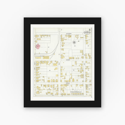 Old map wall art mockup — black gallery frame with white mat — Sanborn Fire Insurance Map from Washington, Beaufort County, North Carolina (1901), Sheet #0005