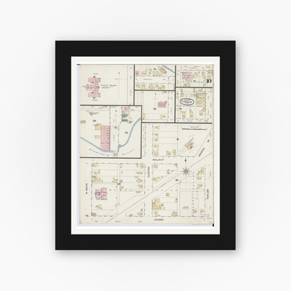 Old map wall art mockup — black gallery frame with white mat — Sanborn Fire Insurance Map from Findlay, Hancock County, Ohio (1887), Sheet #0010