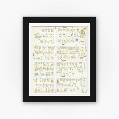 Old map wall art mockup — black gallery frame with white mat — Sanborn Fire Insurance Map from Marinette, Marinette County, Wisconsin (1901), Sheet #0012