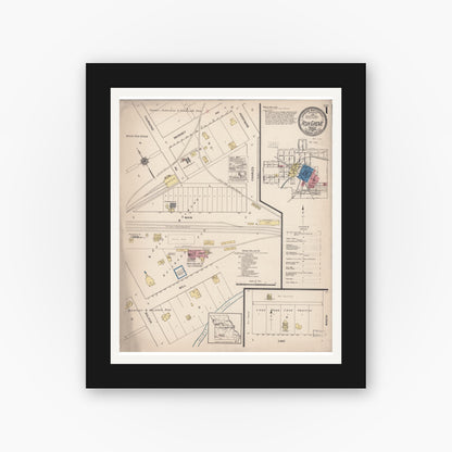 Old map wall art mockup — black gallery frame with white mat — Sanborn Fire Insurance Map from Ash Grove, Greene County, Missouri (1921) - Complete Map Set