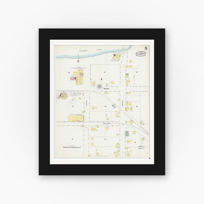 Old map wall art mockup — black gallery frame with white mat — Sanborn Fire Insurance Map from Columbus, Colorado County, Texas (1896), Sheet #0005