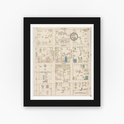Old map wall art mockup — black gallery frame with white mat — Sanborn Fire Insurance Map from Victoria, Victoria County, Texas (1885), Sheet #0001