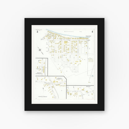Old map wall art mockup — black gallery frame with white mat — Sanborn Fire Insurance Map from Marshfield, Plymouth County, Massachusetts (1933), Sheet #0004