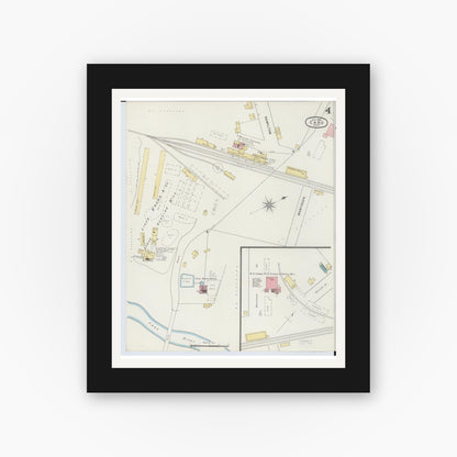 Old map wall art mockup — black gallery frame with white mat — Sanborn Fire Insurance Map from Caro, Tuscola County, Michigan (1895), Sheet #0004