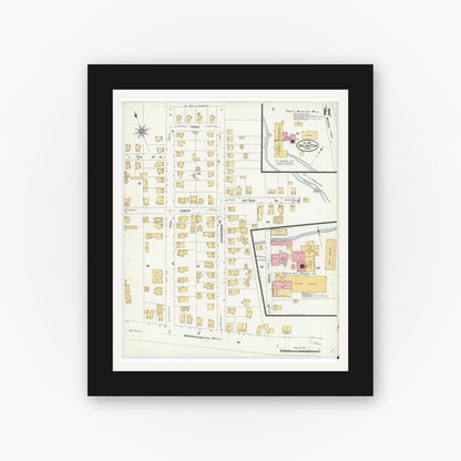 Old map wall art mockup — black gallery frame with white mat — Sanborn Fire Insurance Map from Arlington, Middlesex County, Massachusetts (1908), Sheet #0011
