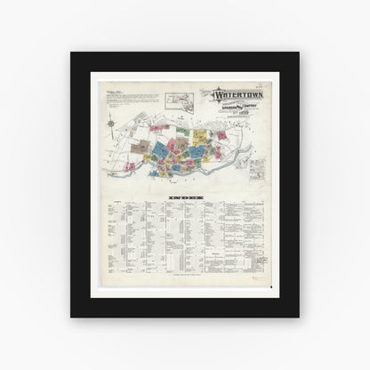 Old map wall art mockup — black gallery frame with white mat — Sanborn Fire Insurance Map from Watertown, Middlesex County, Massachusetts (1916) - Complete Map Set