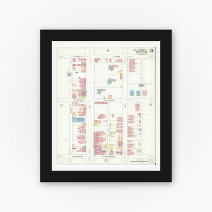 Old map wall art mockup — black gallery frame with white mat — Sanborn Fire Insurance Map from Pottstown, Montgomery County, Pennsylvania (1909), Sheet #0021